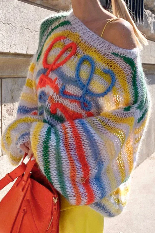 Trendy Color Block Stripe Loose Knit Sweater - Image 2