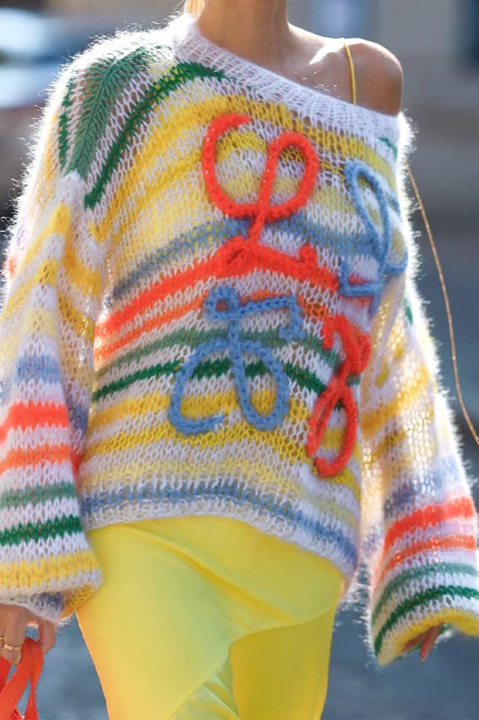 Trendy Color Block Stripe Loose Knit Sweater - Image 5