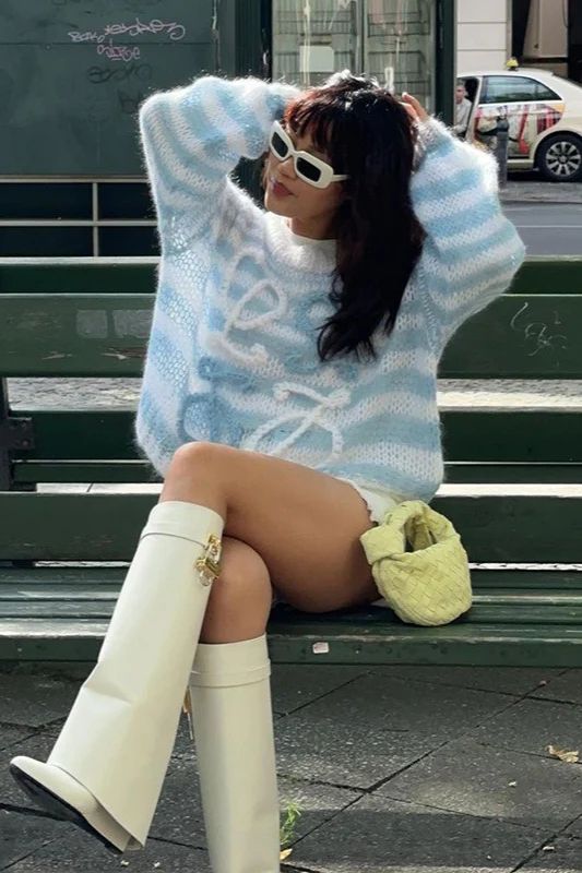 Trendy Color Block Stripe Loose Knit Sweater - Image 7