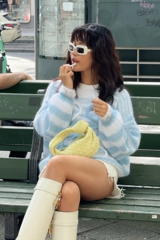 Trendy Color Block Stripe Loose Knit Sweater - Image 8