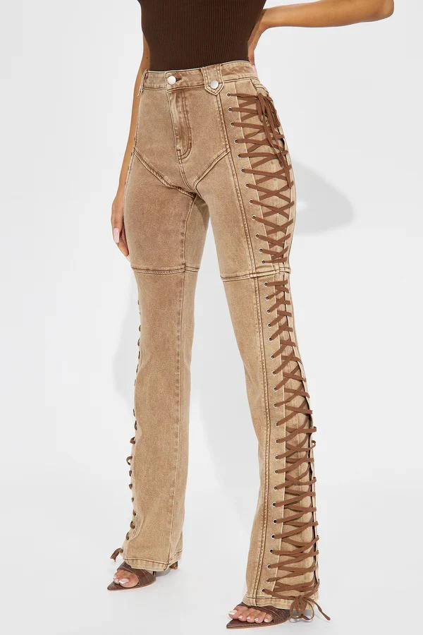 Trendy Drawstring Tie-Waist Stylish Denim Jeans - Image 2
