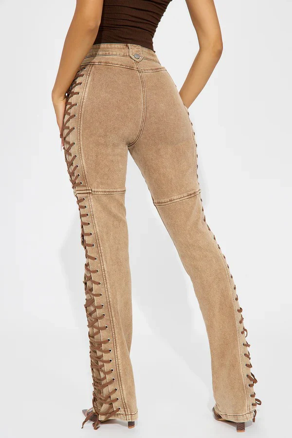 Trendy Drawstring Tie-Waist Stylish Denim Jeans - Image 3