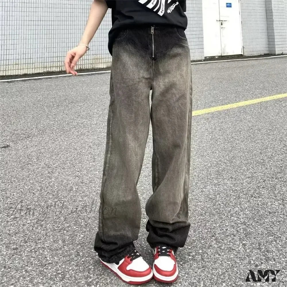 Amy Fashion - Trendy Hong Kong Style Autumn Casual Straight Leg Trendy Brand Natural Waist Jean - Image 4