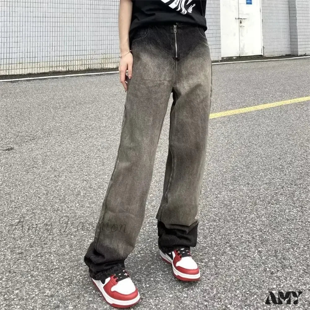 Amy Fashion - Trendy Hong Kong Style Autumn Casual Straight Leg Trendy Brand Natural Waist Jean - Image 5