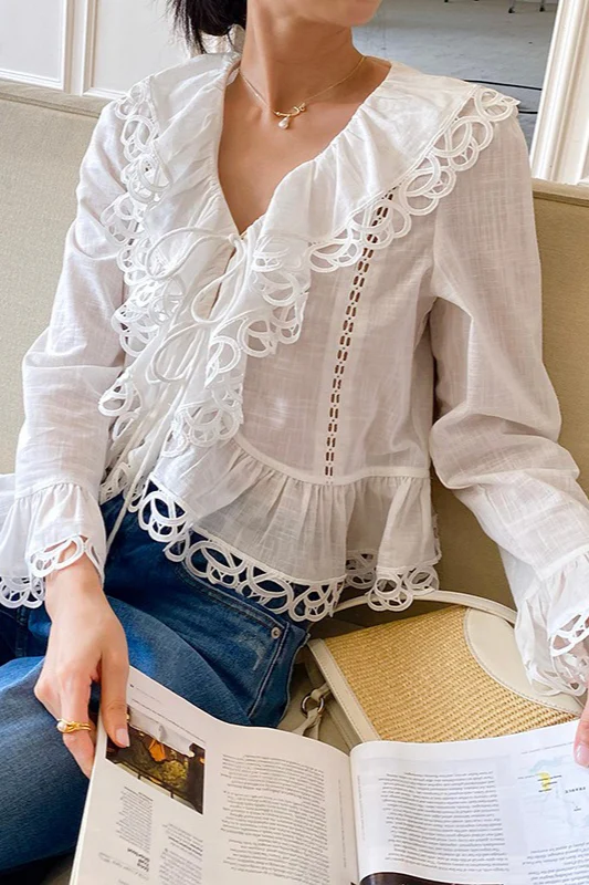 Tweed-Inspired French Design Long-Sleeve Blouse - Image 2