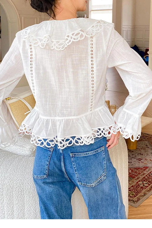 Tweed-Inspired French Design Long-Sleeve Blouse - Image 5