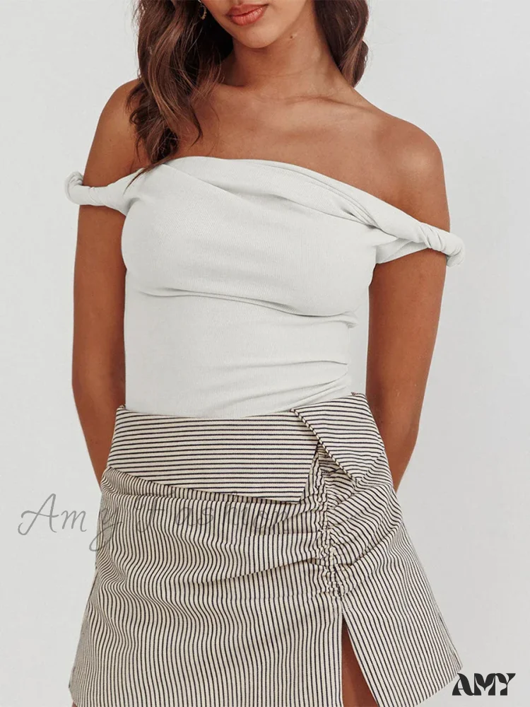 Twisted Off Shoulder Cotton Solid Color Elegant Slim Fit Crop Top - Image 5