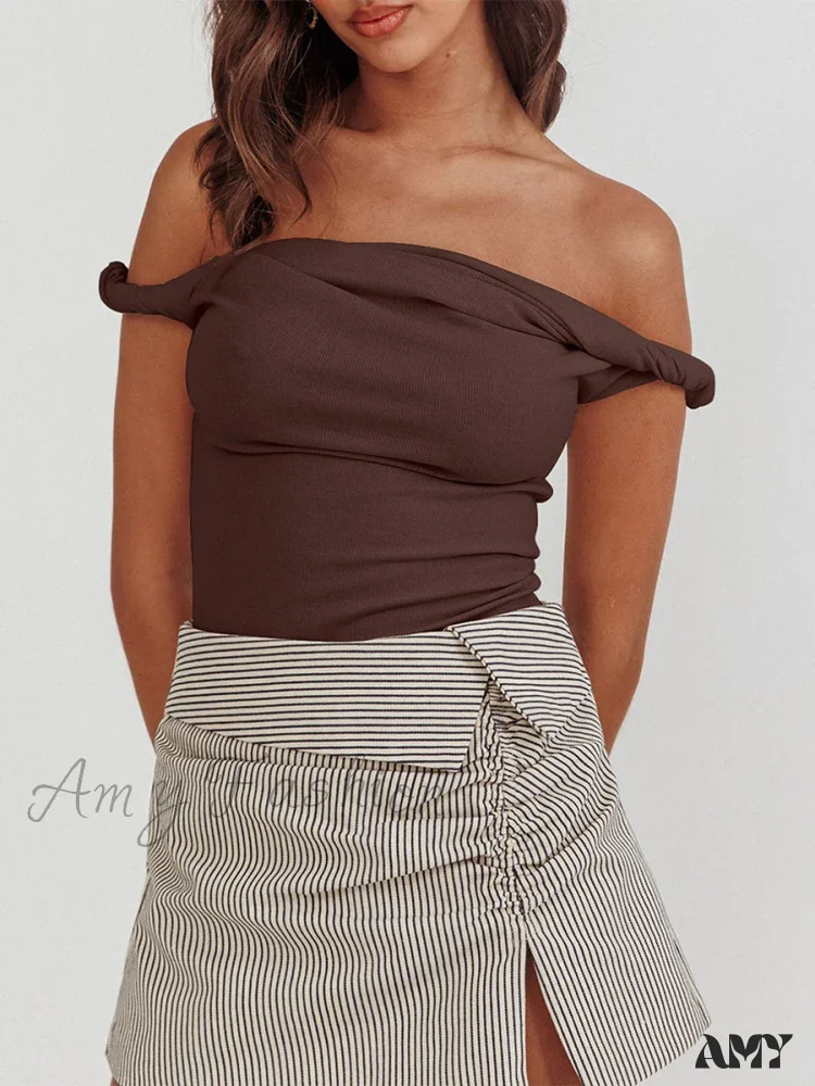 Twisted Off Shoulder Cotton Solid Color Elegant Slim Fit Crop Top - Image 6
