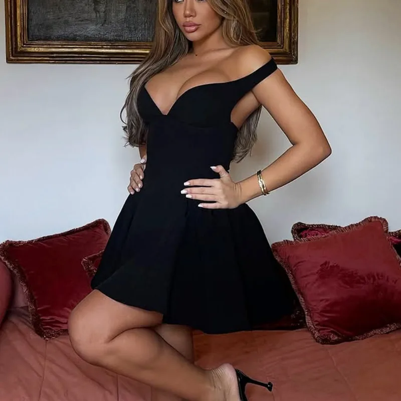 V Neck Backless Solid Sleeveless Mini Dress - Image 5
