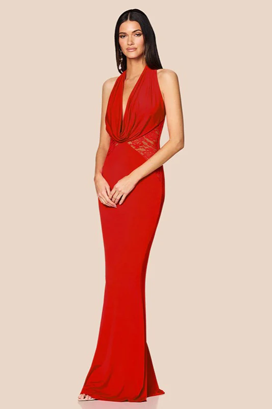 V-Neck Halter Lace Backless Fishtail Party Dress - Image 10