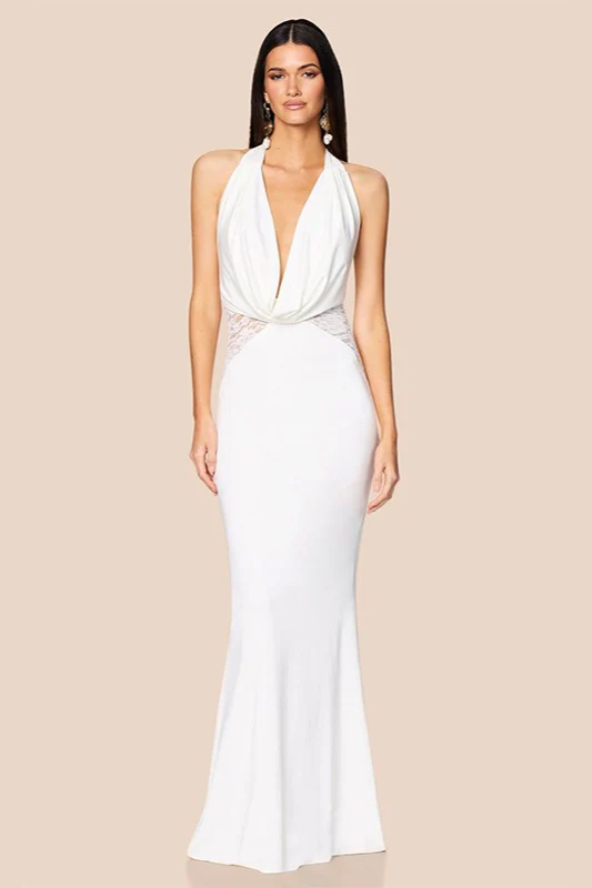 V-Neck Halter Lace Backless Fishtail Party Dress - Image 5