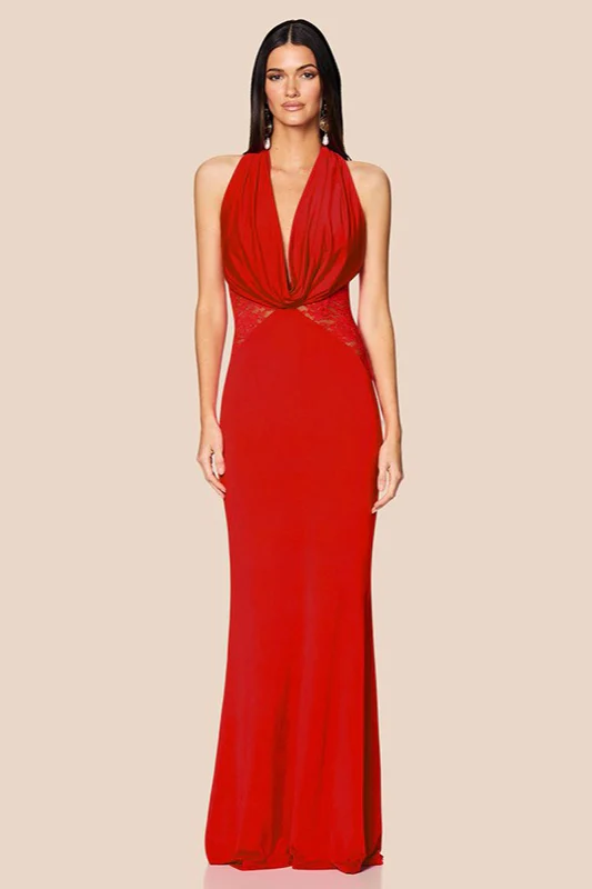 V-Neck Halter Lace Backless Fishtail Party Dress - Image 8