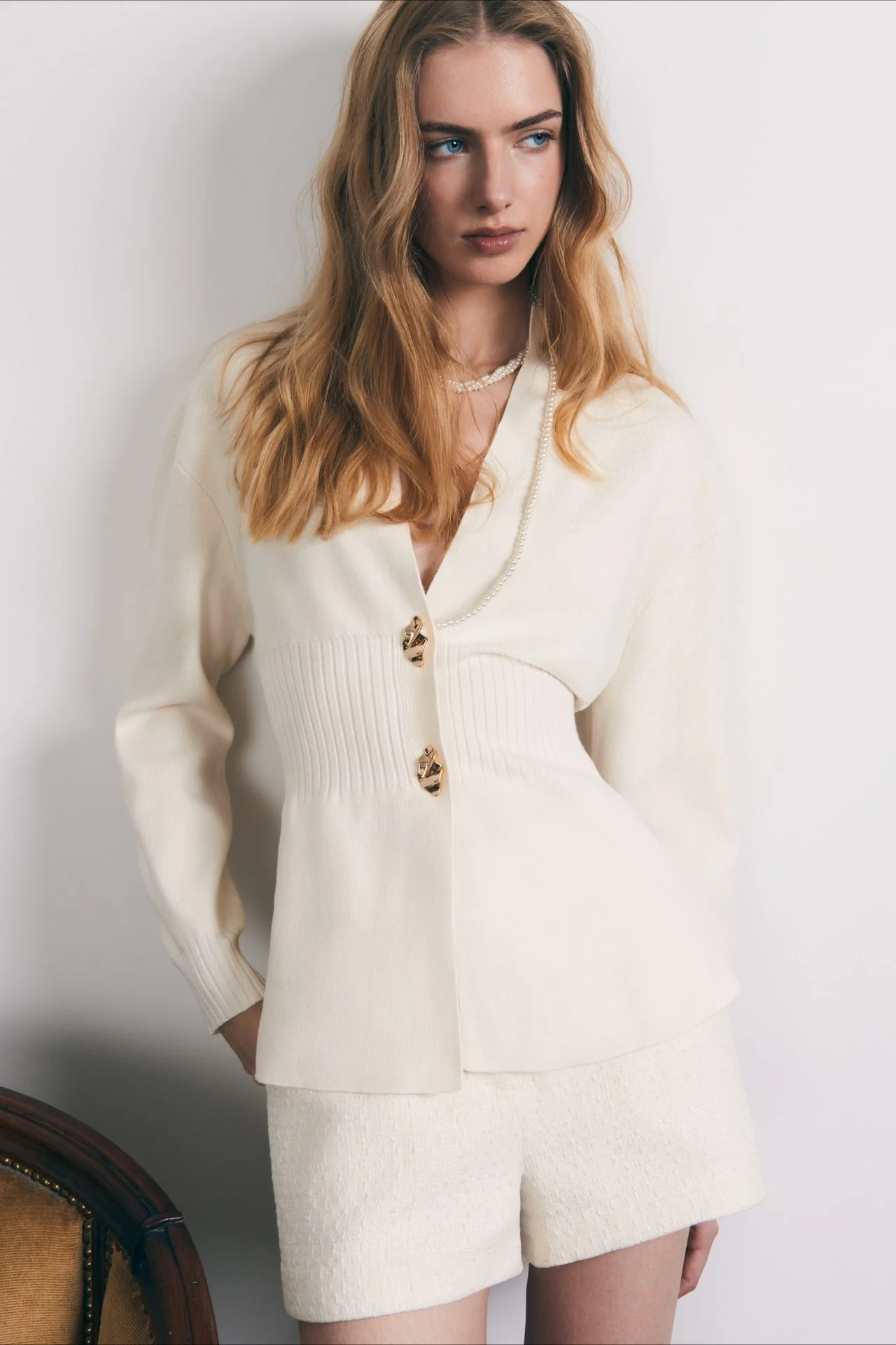 V Neck Long Sleeve Metal Button Split Hem Cardigan - Image 7