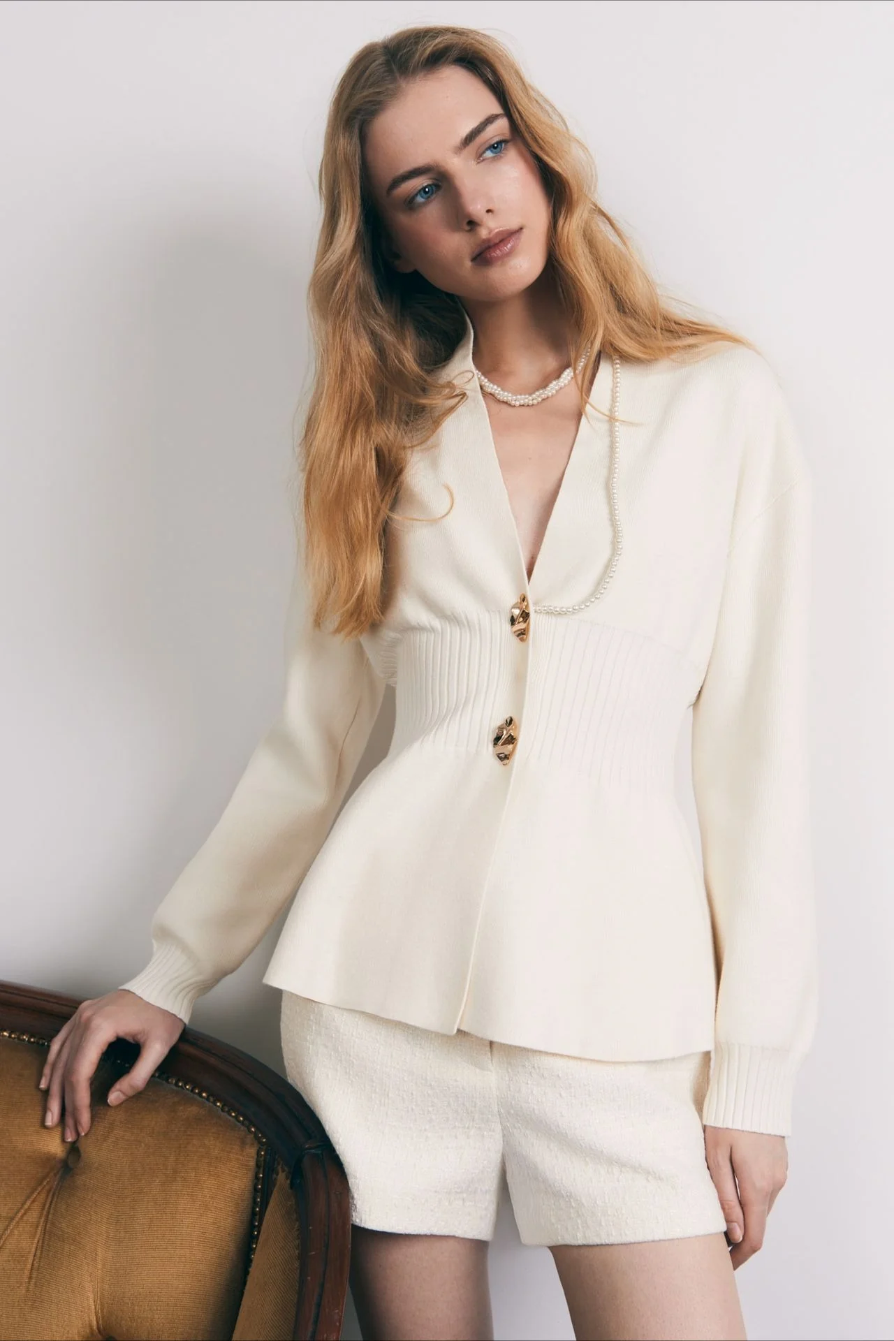 V Neck Long Sleeve Metal Button Split Hem Cardigan - Image 9
