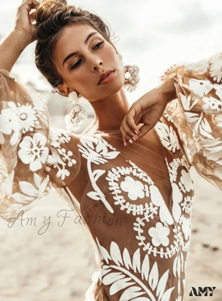 Amy Fashion - V-Neck Sexy Summer Casual Long Sleeve Boho Dress - Image 2