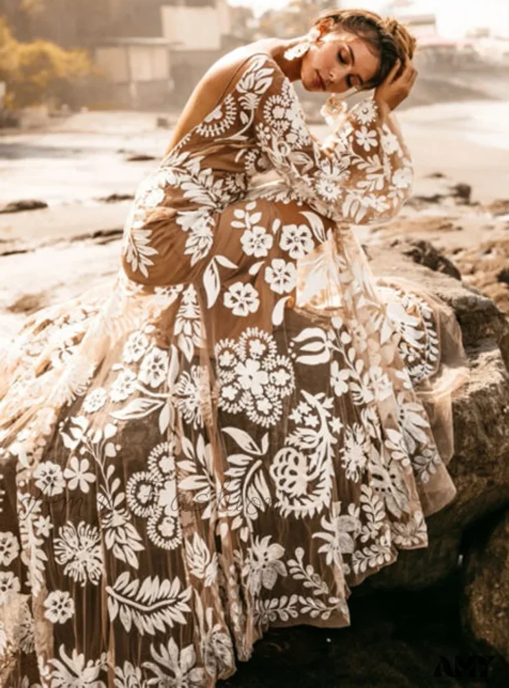 Amy Fashion - V-Neck Sexy Summer Casual Long Sleeve Boho Dress - Image 3