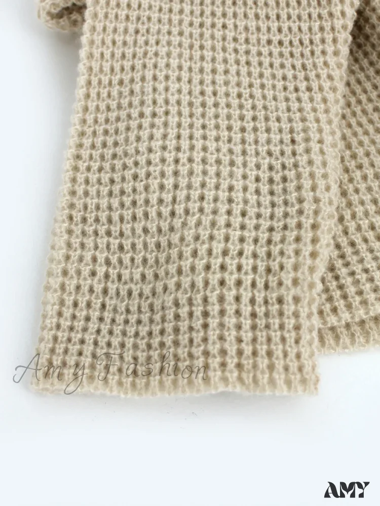 V-neck Short-Style Waffle Crop Top Fashion Spring Autumn Sweater - Image 4