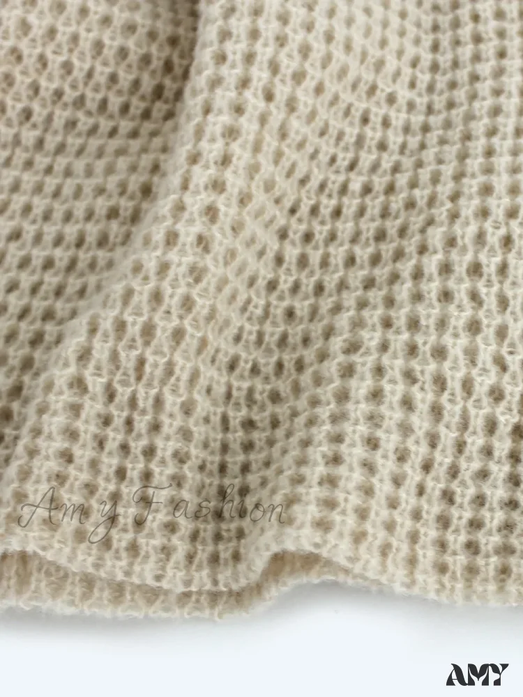 V-neck Short-Style Waffle Crop Top Fashion Spring Autumn Sweater - Image 5