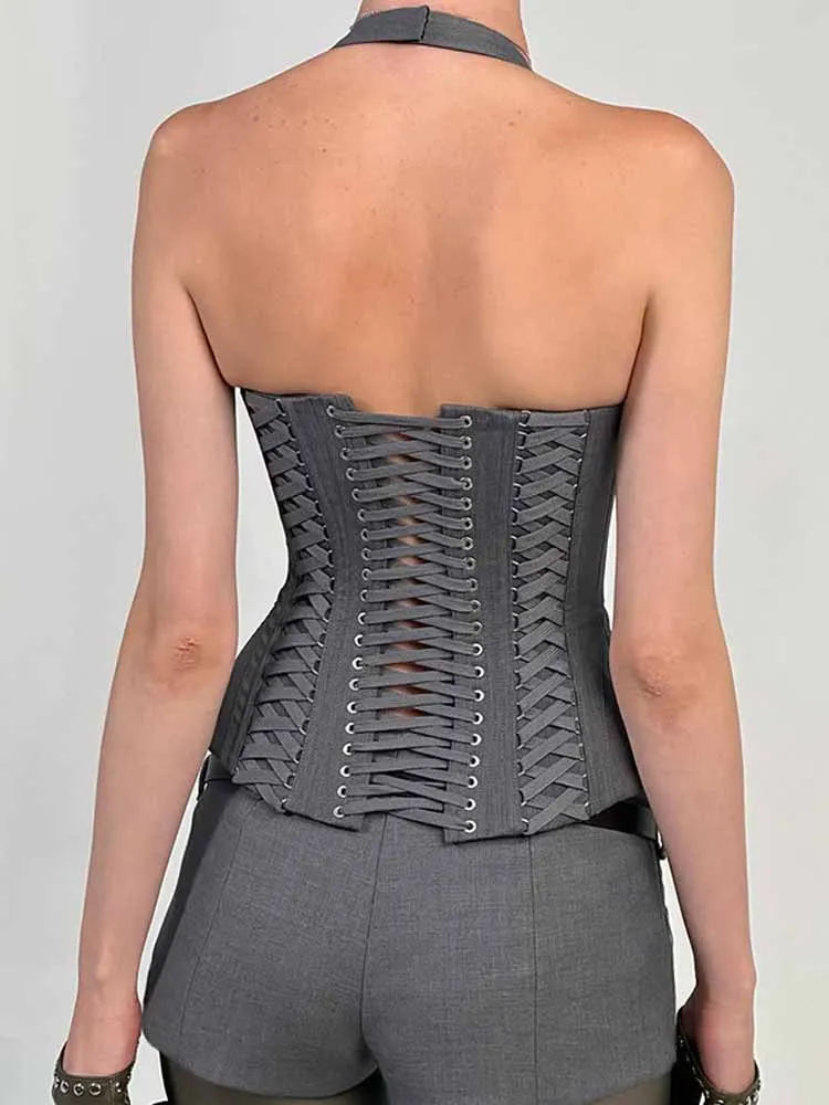 V-Neck Sleeveless Vest Shorts Two Piece Set - Image 2