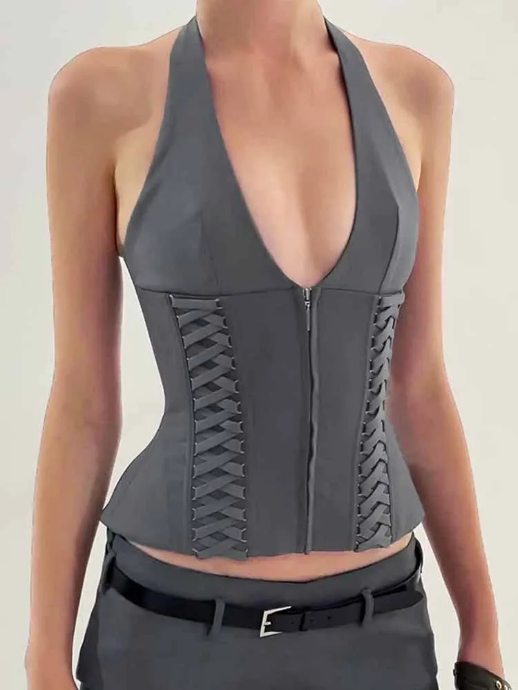 V-Neck Sleeveless Vest Shorts Two Piece Set - Image 3