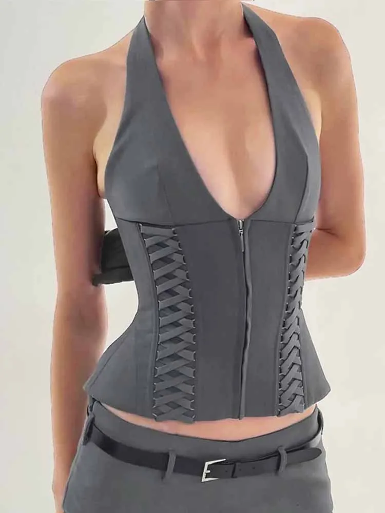 V-Neck Sleeveless Vest Shorts Two Piece Set - Image 6