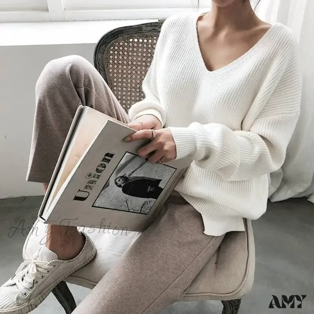 V Neck Women Oversized Knitted Fall 2024 Clothing Pullover Winter Autumn New Fashion Sweater - Image 2