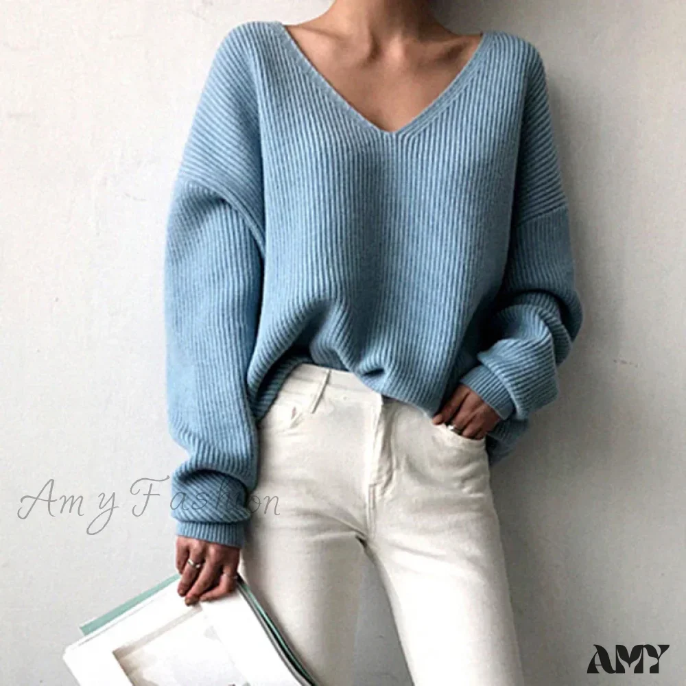 V Neck Women Oversized Knitted Fall 2024 Clothing Pullover Winter Autumn New Fashion Sweater - Image 5