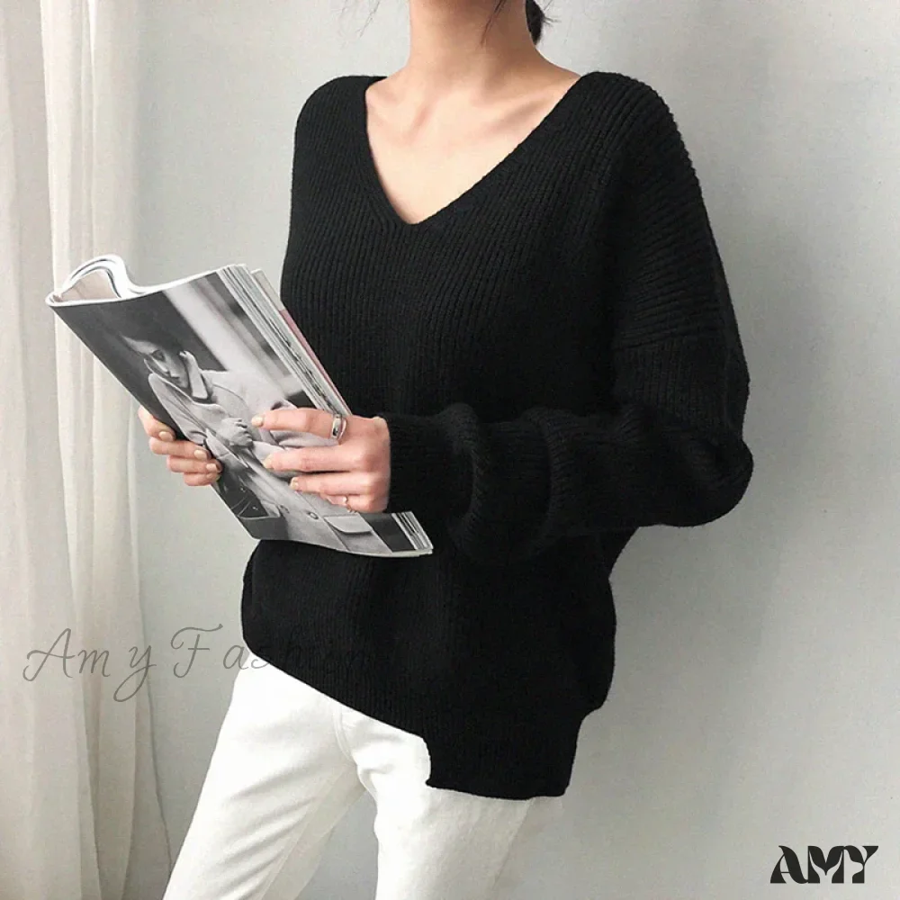 V Neck Women Oversized Knitted Fall 2024 Clothing Pullover Winter Autumn New Fashion Sweater - Image 6