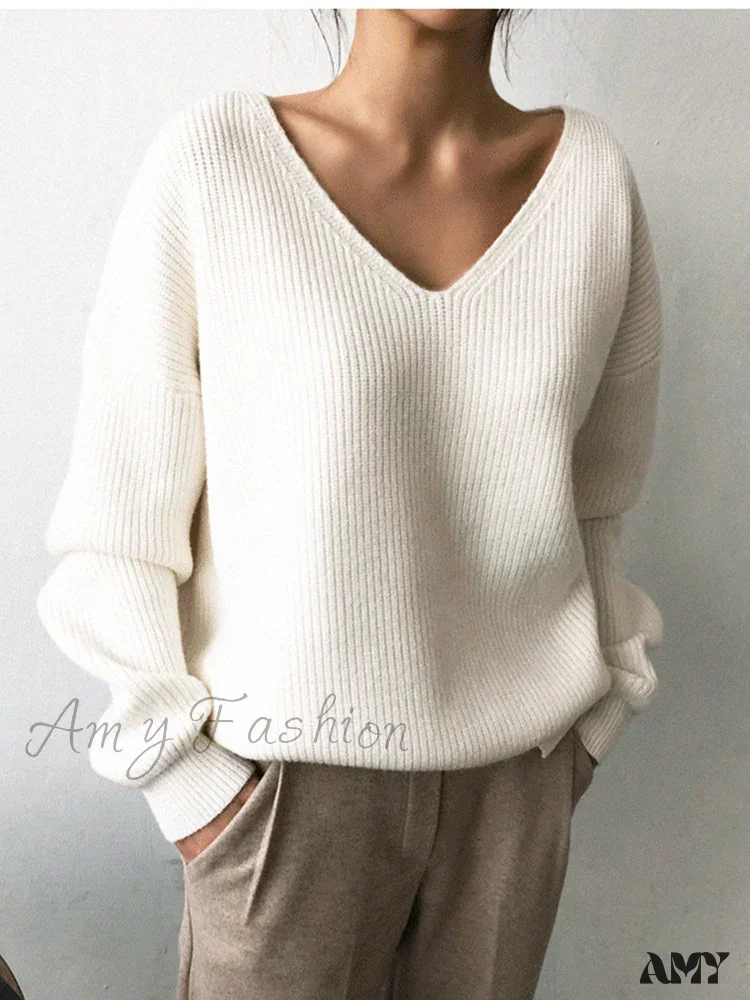 V Neck Women Oversized Knitted Fall 2024 Clothing Pullover Winter Autumn New Fashion Sweater - Image 7