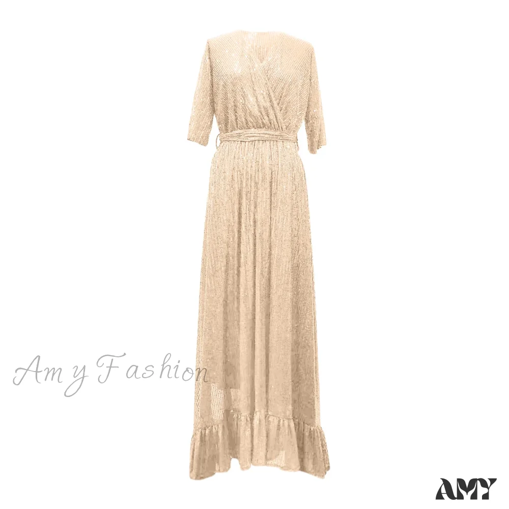 Velvet Elegant V-Neck Slimming Pleated Long Sleeve Wedding Dress - Image 2