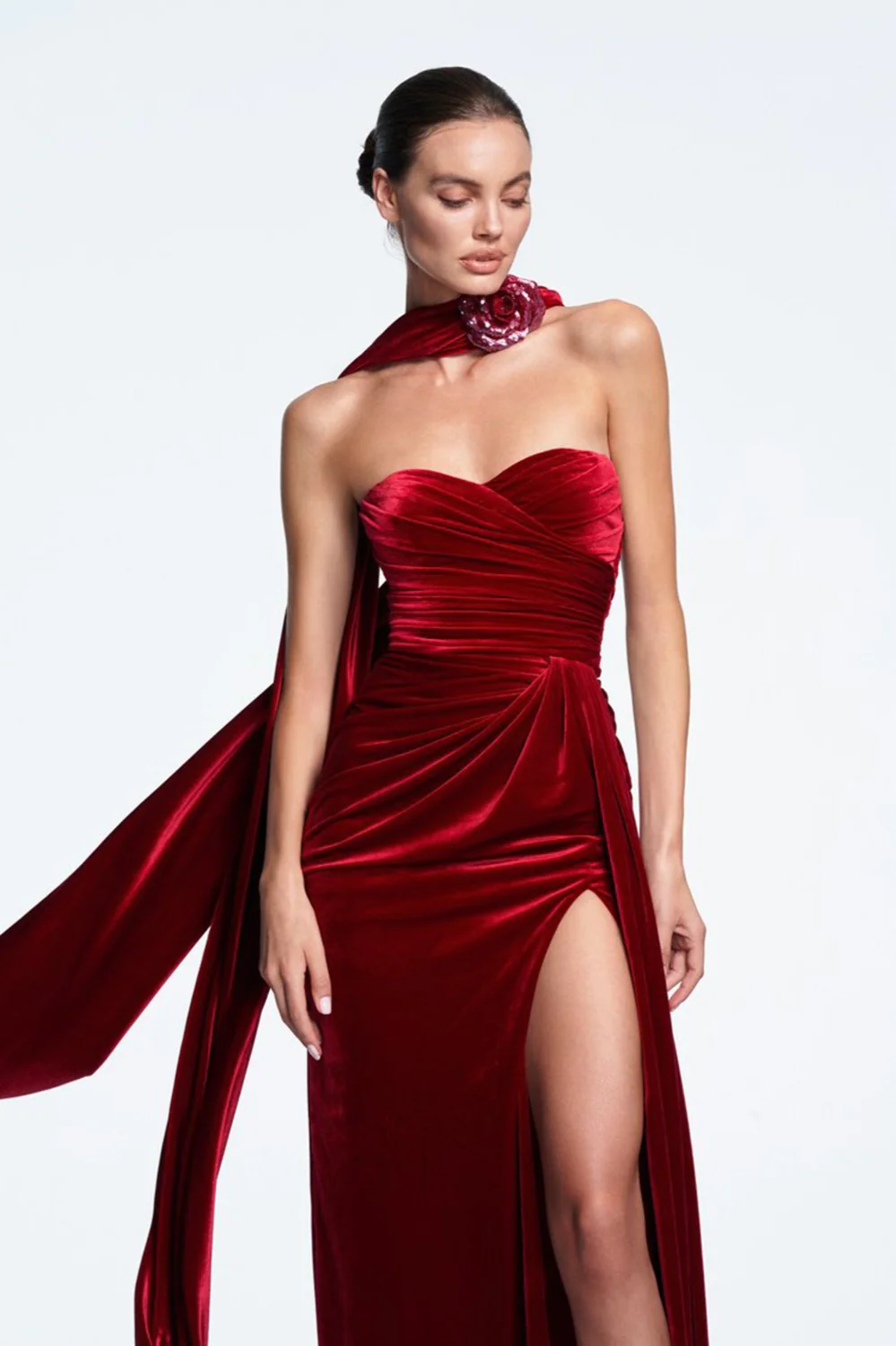 Velvet Strapless Backless Split Maxi Party Dress - Image 3