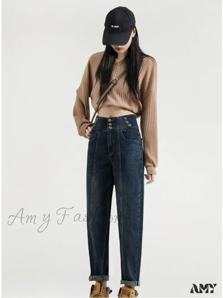 Amy Fashion - Versatile Light Color Thickened New Long Straight Art Natural Waist Fashion Jean - Image 3