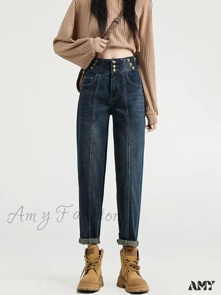 Amy Fashion - Versatile Light Color Thickened New Long Straight Art Natural Waist Fashion Jean - Image 4