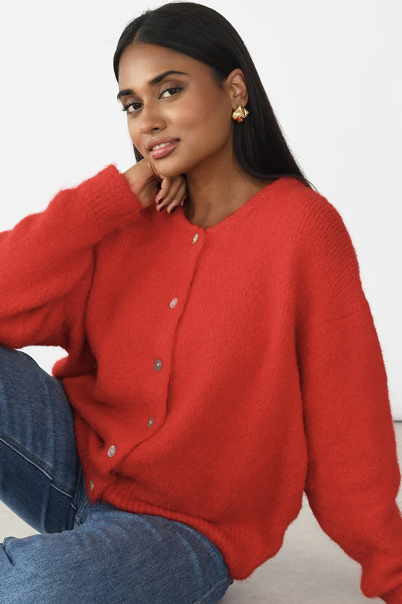 Versatile Soft Retro Shell Button Gray Wool Knit Cardigan - Image 5