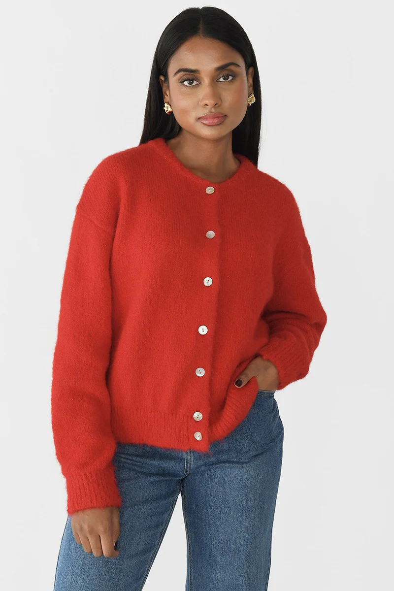Versatile Soft Retro Shell Button Gray Wool Knit Cardigan - Image 6