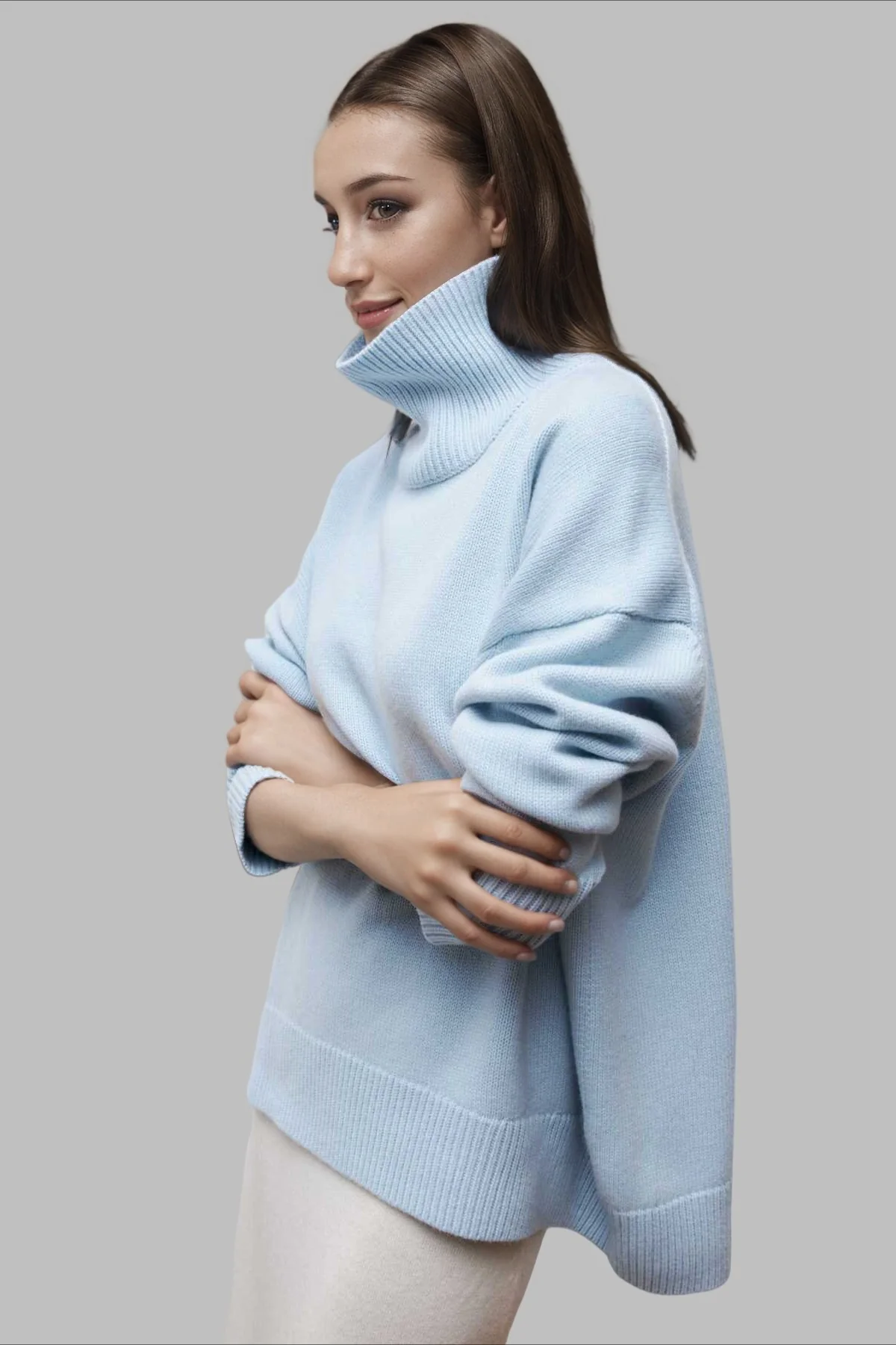 Versatile Solid Turtleneck Euro Sweater - Image 3