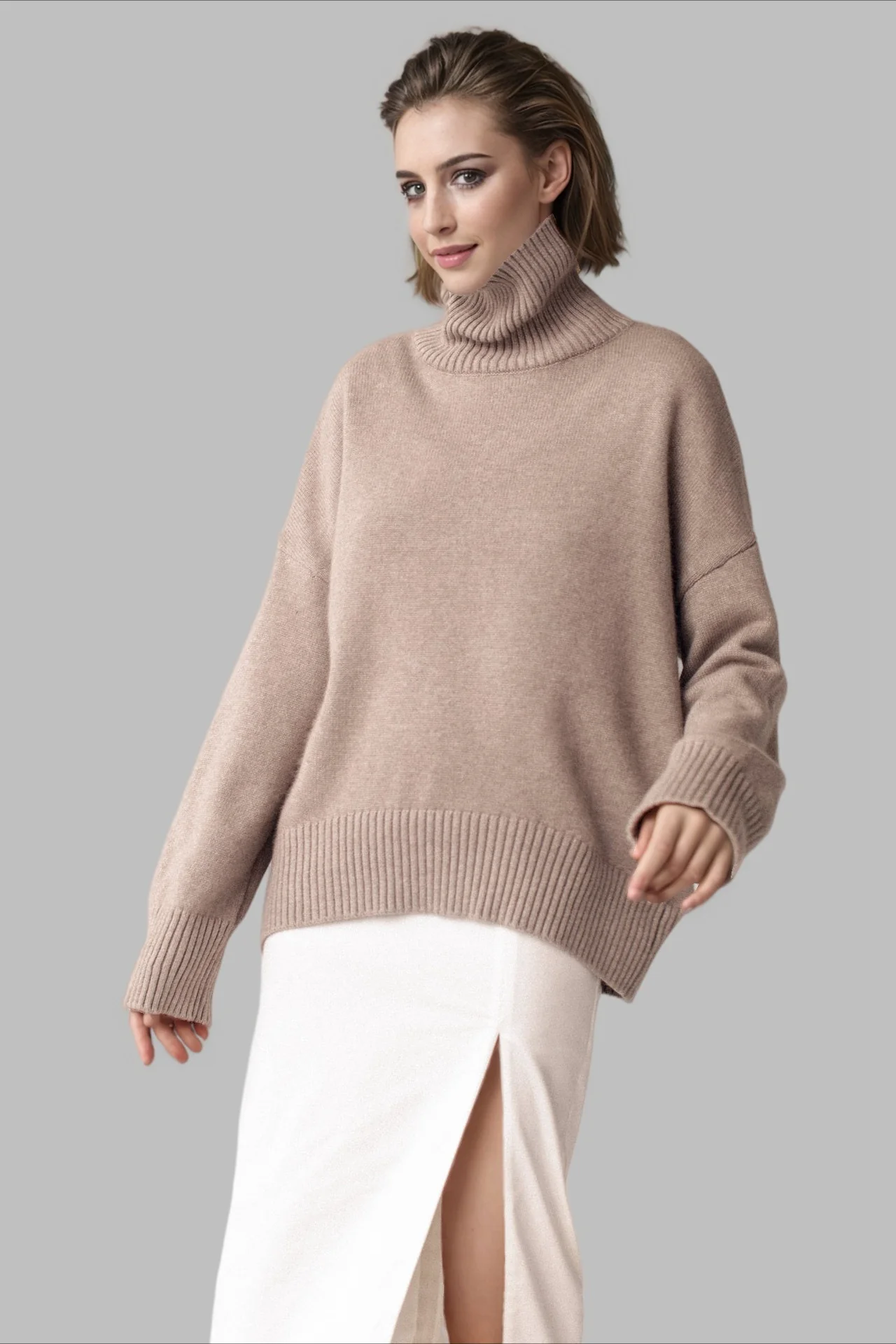 Versatile Solid Turtleneck Euro Sweater - Image 4