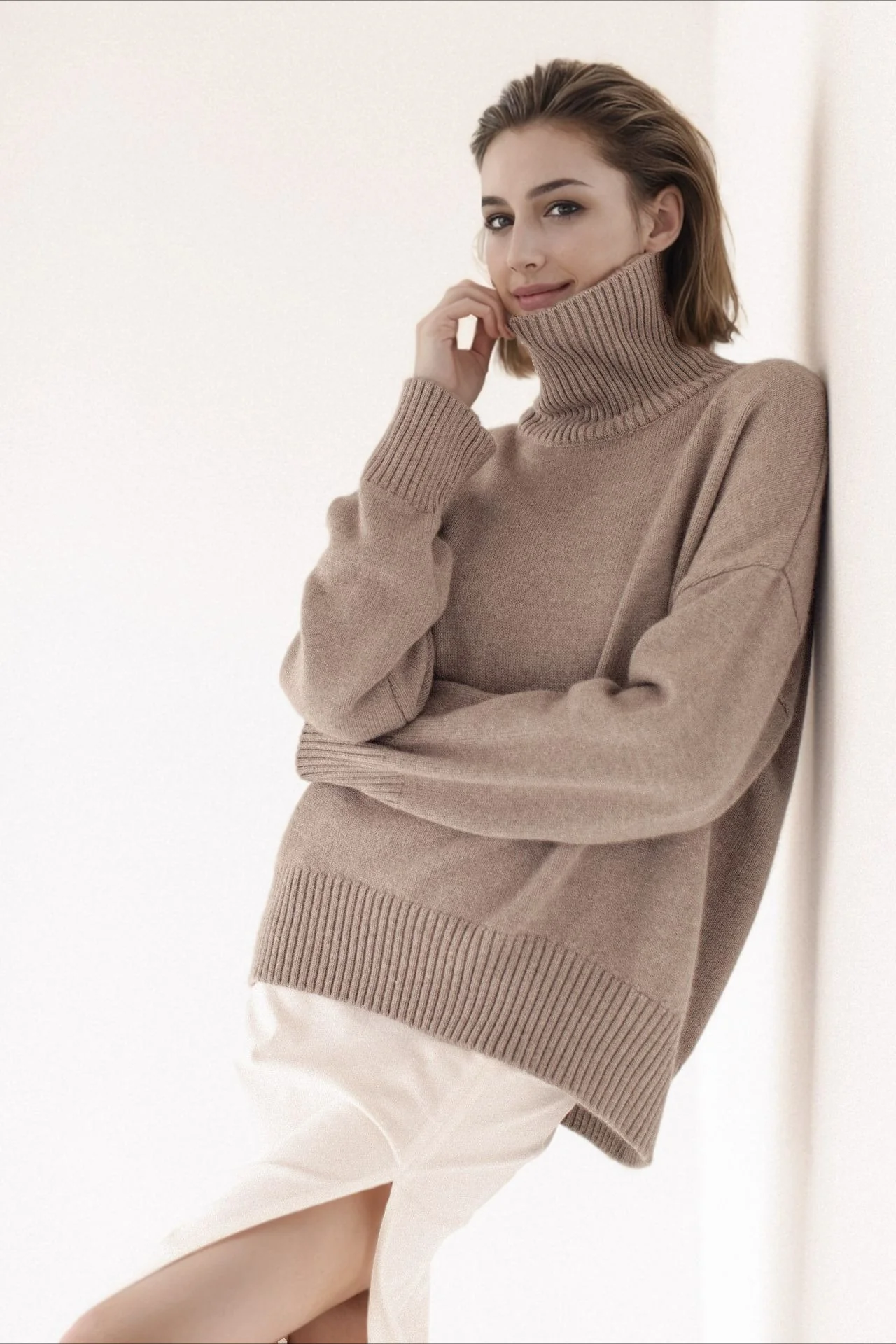 Versatile Solid Turtleneck Euro Sweater - Image 5