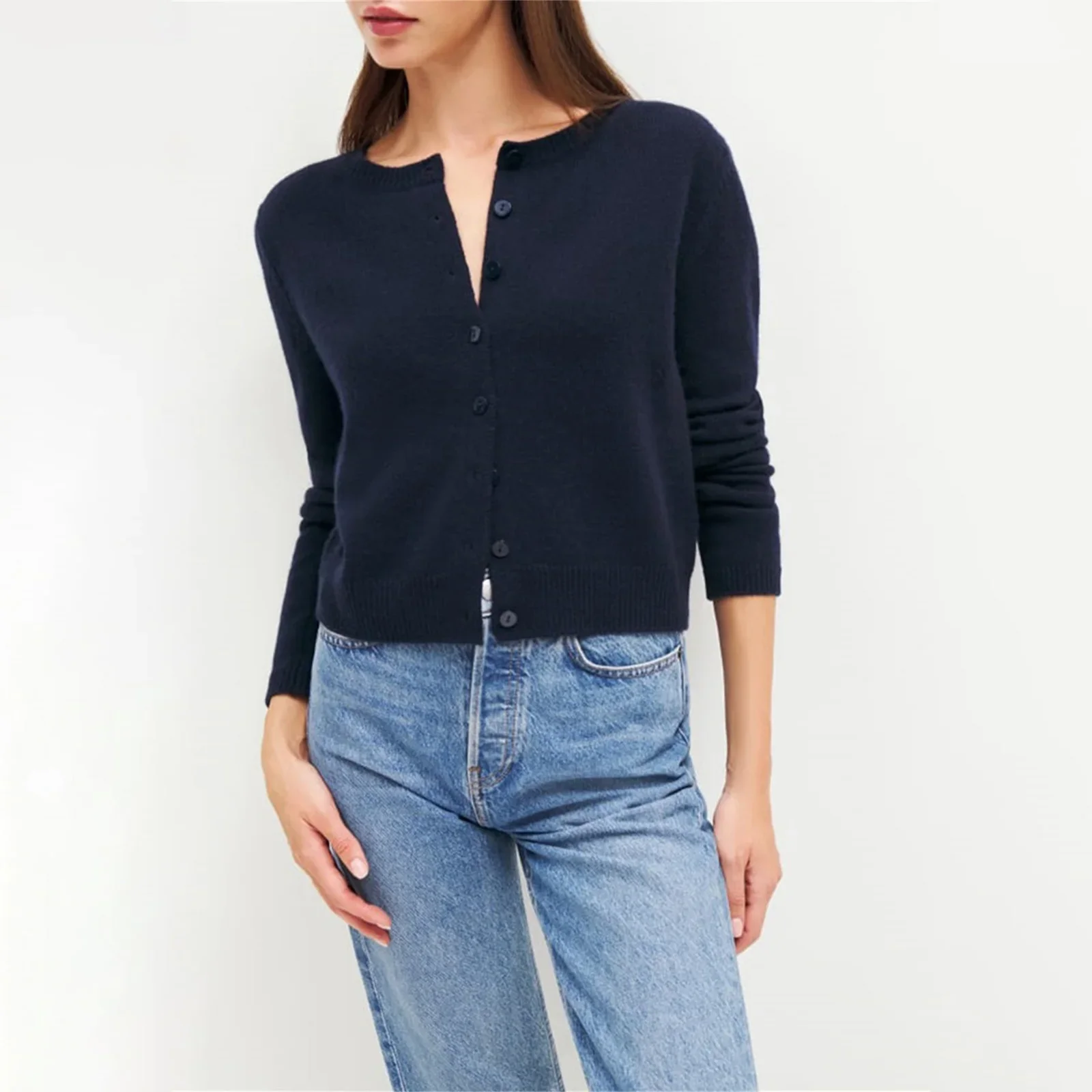 Vintage Button Round Neck Knit Cardigan - Image 5