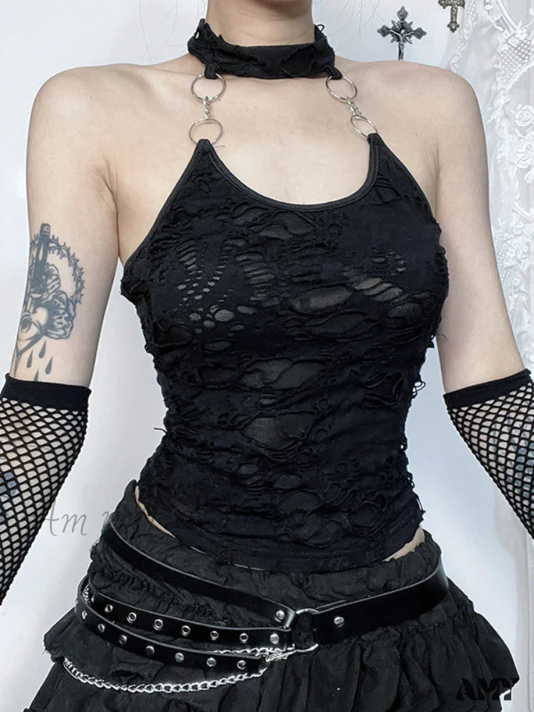 Vintage Cyberpunk Y2K Sexy Backless Harajuku O-neck Bodycon Halter Crop Top - Image 2