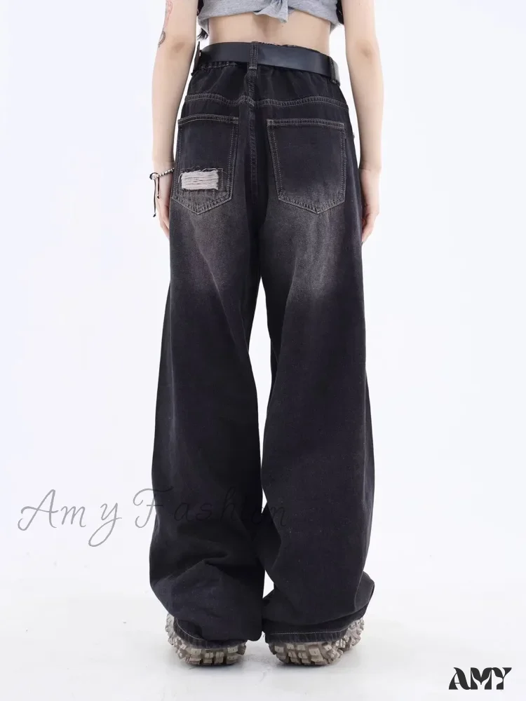Amy Fashion - Vintage Distressed Washed Summer Loose Fitting Wide Leg Straight Tube Trendy Street Women's Jean - Image 3