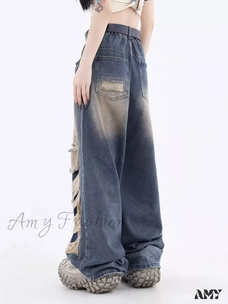 Amy Fashion - Vintage Distressed Washed Summer Loose Fitting Wide Leg Straight Tube Trendy Street Women's Jean - Image 5