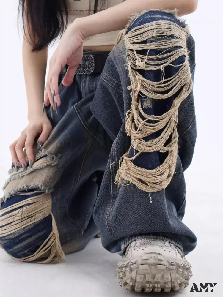 Amy Fashion - Vintage Distressed Washed Summer Loose Fitting Wide Leg Straight Tube Trendy Street Women's Jean - Image 6