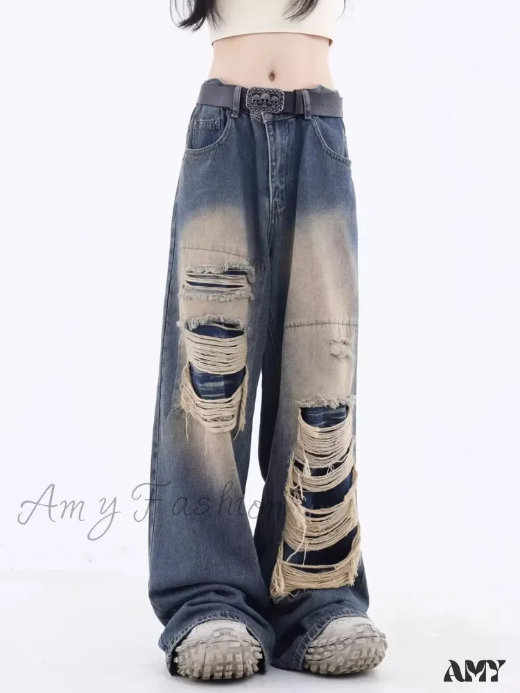 Amy Fashion - Vintage Distressed Washed Summer Loose Fitting Wide Leg Straight Tube Trendy Street Women's Jean - Image 8