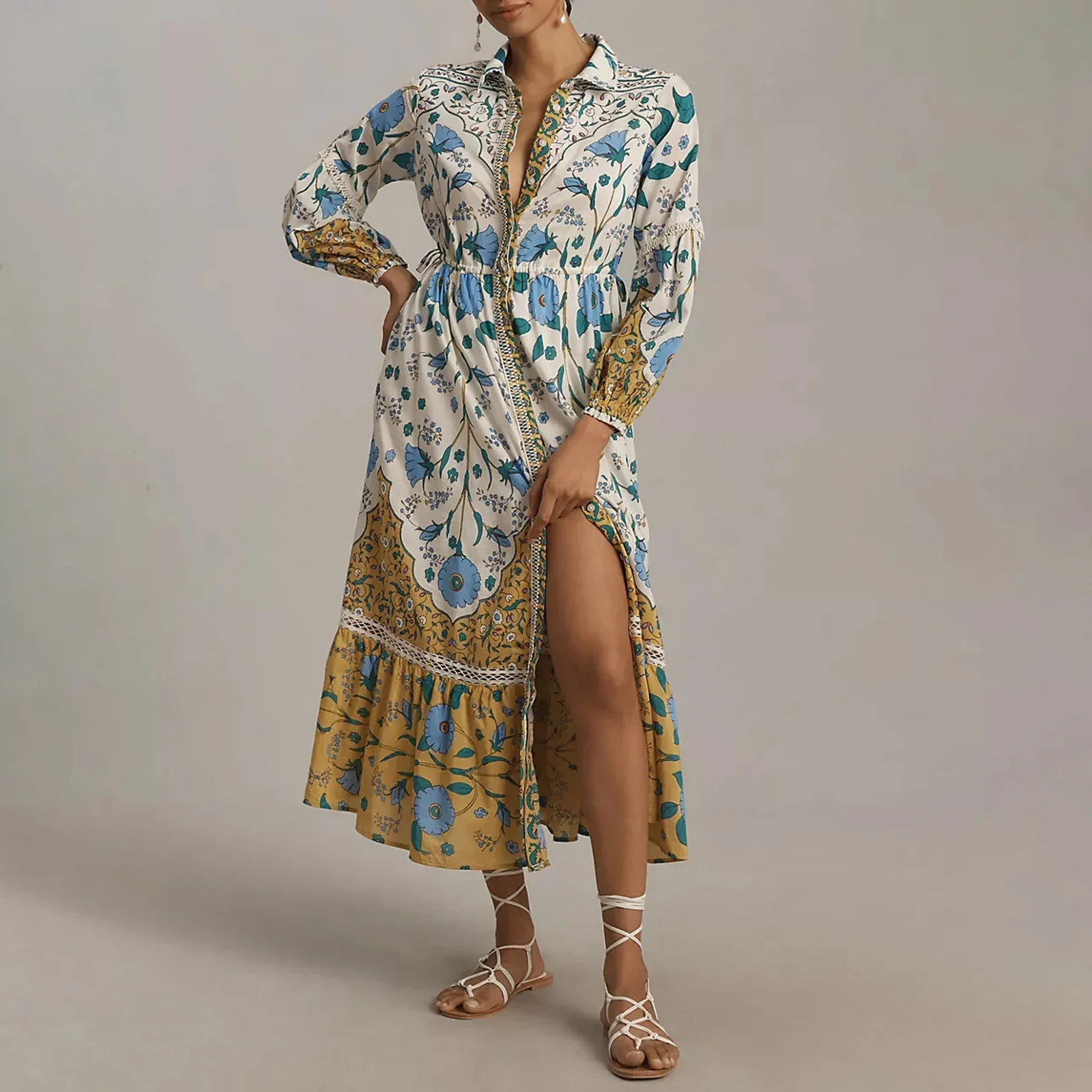 Vintage Floral Shirt Loose Vacation Dress - Image 3