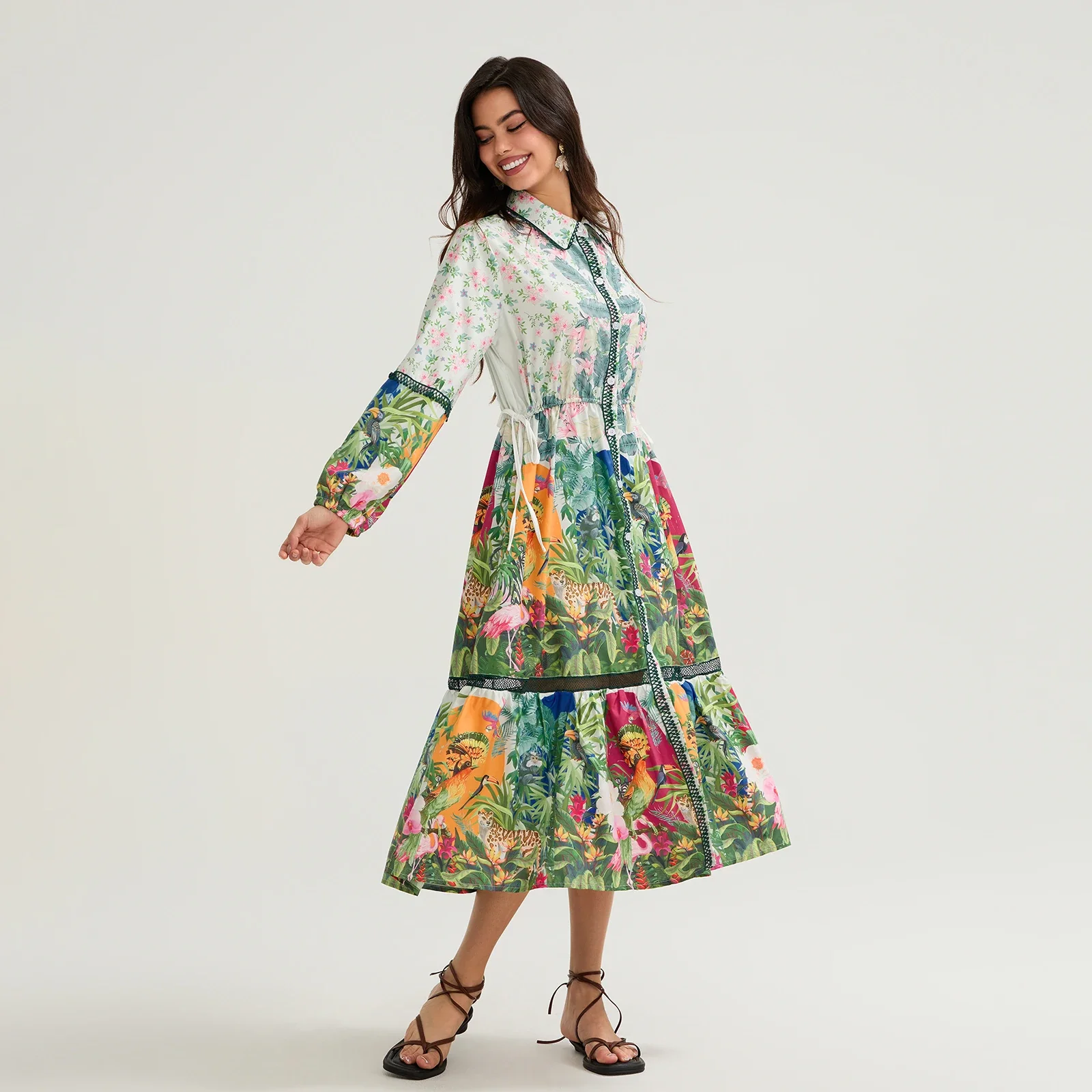 Vintage Floral Shirt Loose Vacation Dress - Image 5