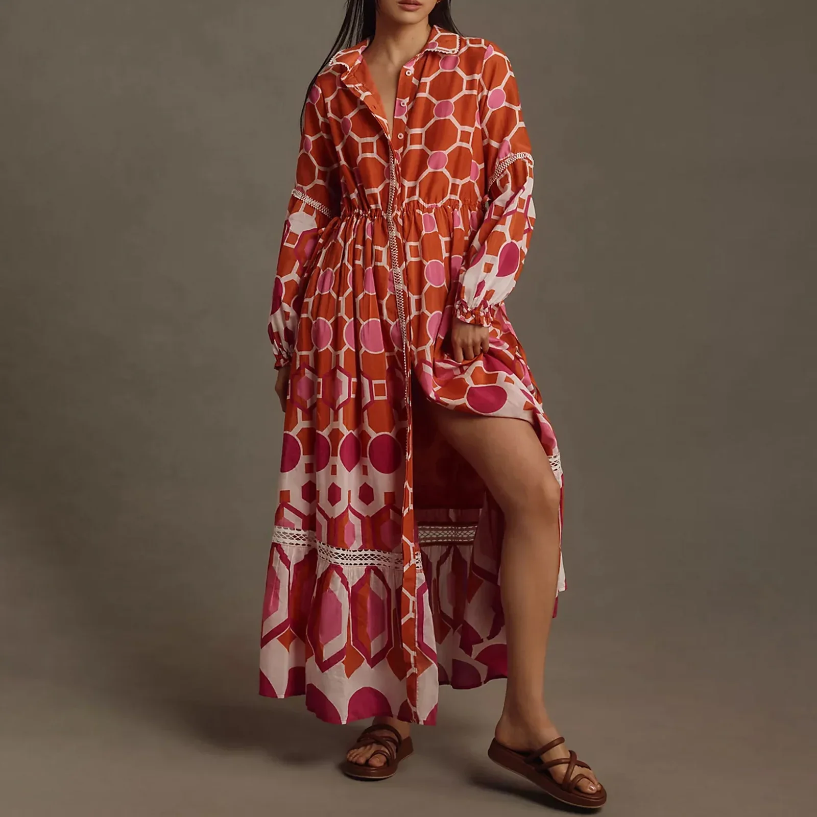 Vintage Floral Shirt Loose Vacation Dress - Image 6