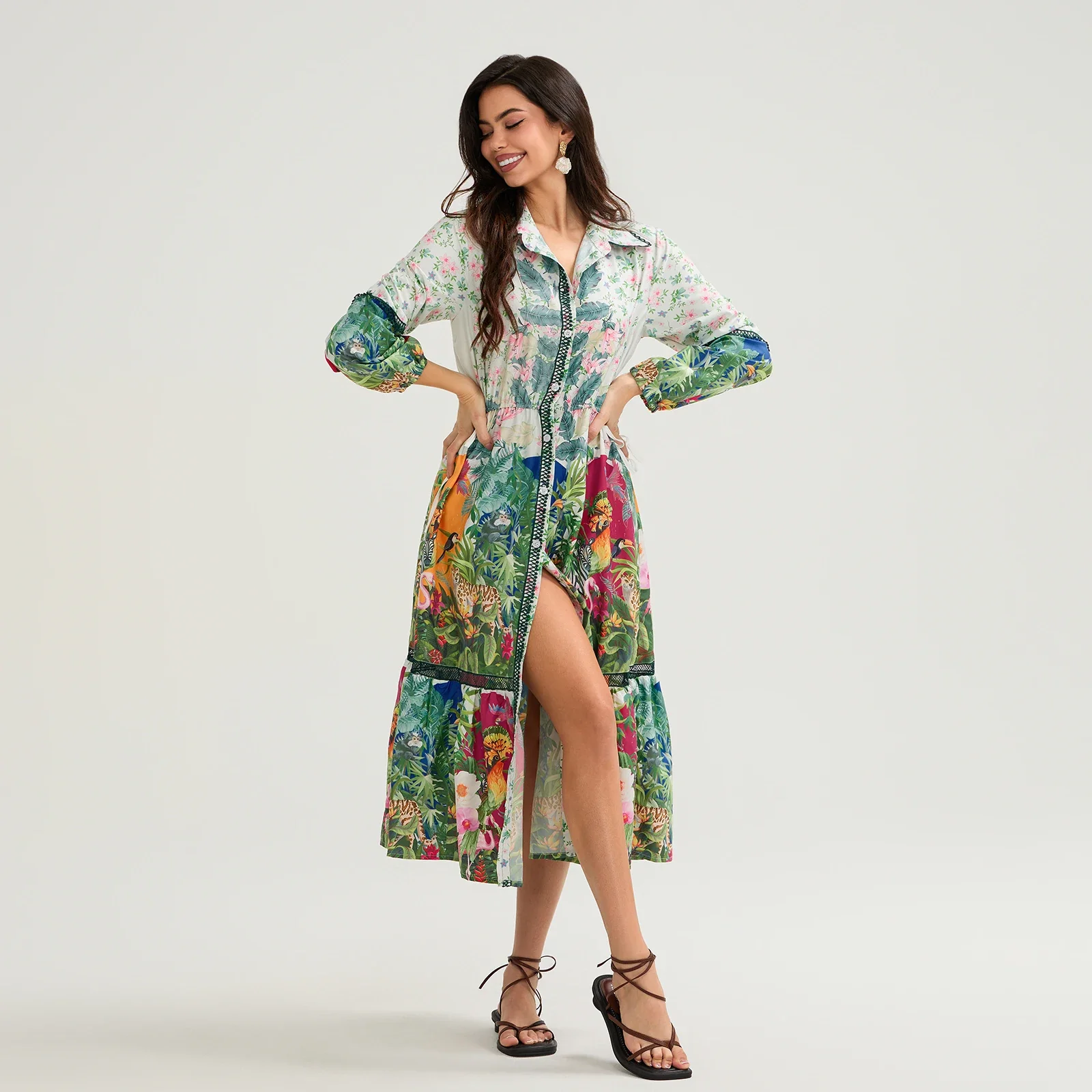 Vintage Floral Shirt Loose Vacation Dress - Image 7
