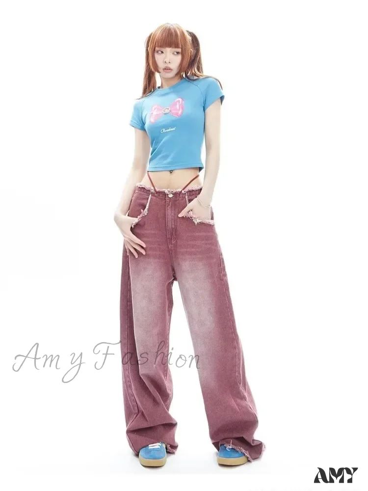 Amy Fashion - Vintage Green Wide Leg High Street High Waisted Drape Straight Leg Vintage Women's Jean - Image 4