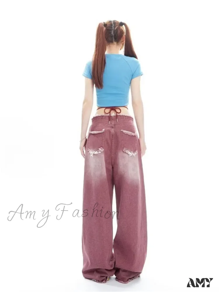 Amy Fashion - Vintage Green Wide Leg High Street High Waisted Drape Straight Leg Vintage Women's Jean - Image 5